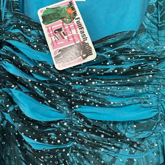 New Alia Teal and Black Patterned Rhinestone Top - Picture 2 of 2